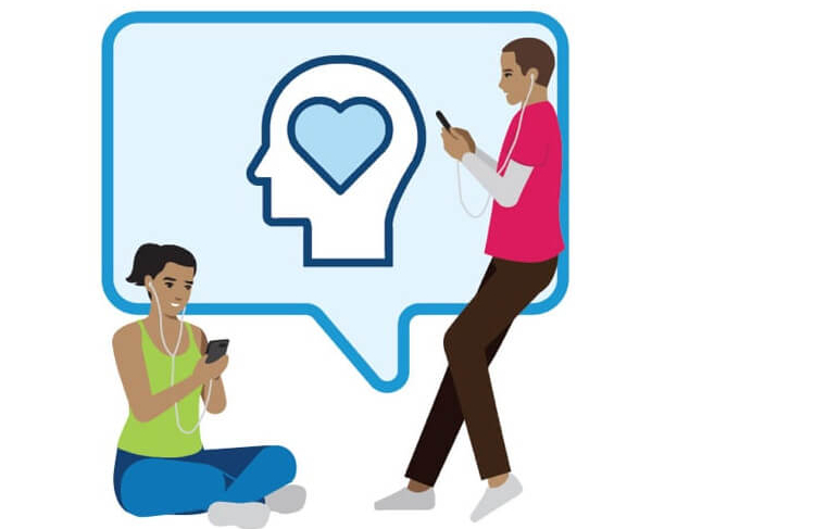 Illustration of employees testing a mental health app.