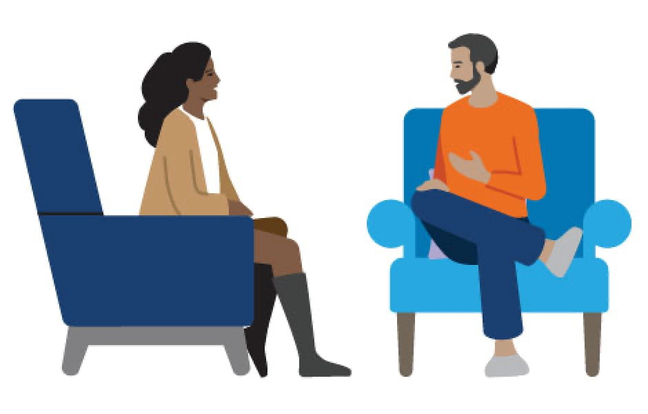 Illustration of a man and a woman talking